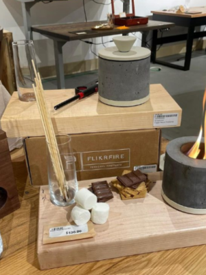 Captivating S'more Board with handcrafted board and mini tabletop fireplace, perfect for delightful indoor or outdoor gatherings.