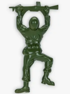 Green toy-inspired Army Man Bottle Opener, a whimsical and functional accessory for popping open bottles with playful military flair.