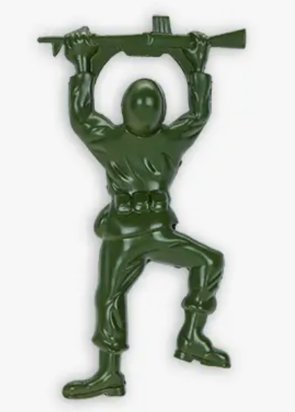 Green toy-inspired Army Man Bottle Opener, a whimsical and functional accessory for popping open bottles with playful military flair.
