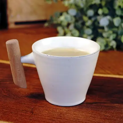 White Ceramic Cup with Wooden Handle