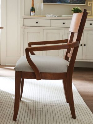 Thea dining chair with arms in stained cherry and upholstered seating