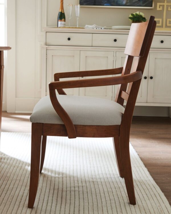 Thea dining chair with arms in stained cherry and upholstered seating