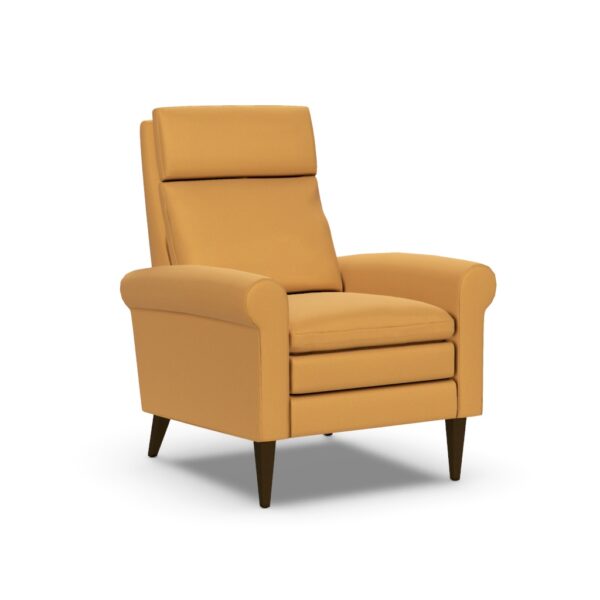 The Burke recliner in Bison Butterscotch by American Leather, available at Fraser Wood Elements in Fredericksburg, VA.