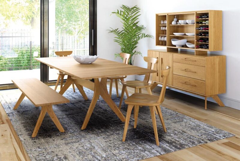 A dining room with the Audrey dining set, buffet, and hutch by Copeland Furniture, available at Fraser Wood Elements in Fredericksburg, VA.