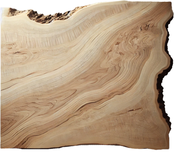 A finished maple live edge slab, similar to something you can create at Fraser Wood Elements in Fredericksburg, VA.