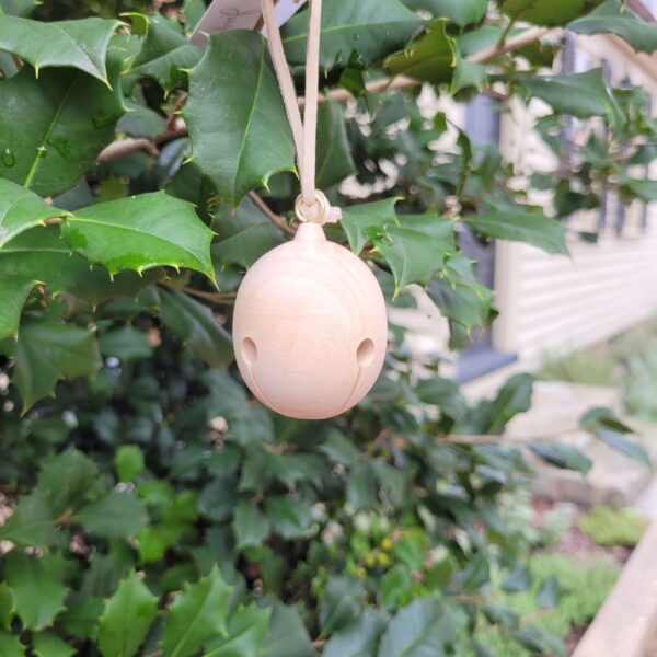 Wooden jingle bell with metal jingle bell inside fraser wood elements