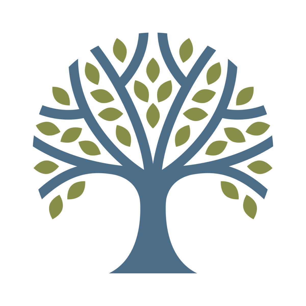 A vector image of a blue and green tree, representing the Branching Out community initiatives at Fraser Wood Elements in Fredericksburg, VA.