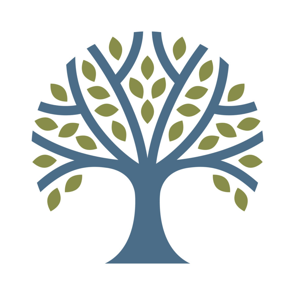 A vector image of a blue and green tree, representing the Branching Out community initiatives at Fraser Wood Elements in Fredericksburg, VA.